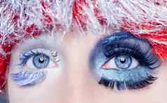 圣诞节概念眼睛化妆冬天红色的银宏