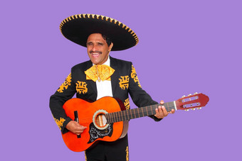 联合<strong>墨西哥</strong>流浪乐队唱歌玩吉他紫色的