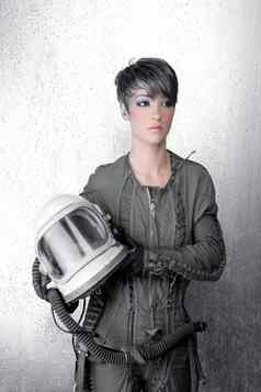 时尚银女人宇宙飞船宇航员头盔