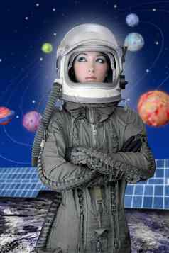 宇航员宇宙飞船飞机头盔时尚女人