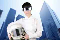 未来主义的宇宙飞船飞机头盔宇航员女人