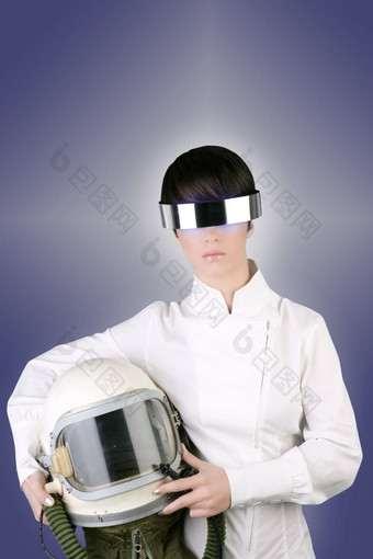 未来主义的宇宙飞船飞机头盔宇航员女人