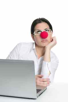 办公室女人移动PC小丑鼻子
