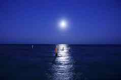 加勒比月亮晚上海反射风景优美的