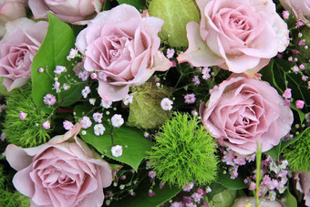 淡紫色玫瑰紫色的满天星新娘花束