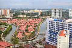 马六甲海峡城市景观马六甲河