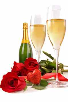 香槟眼镜红色的玫瑰心