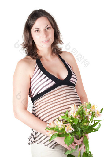 肖像漂亮的怀孕了女人花