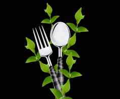 绿色叶子叉勺子
