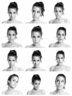 年轻的女人脸表达式复合黑色的白色孤立的