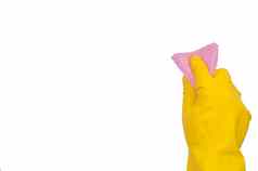 手黄色的手套粉红色的海绵