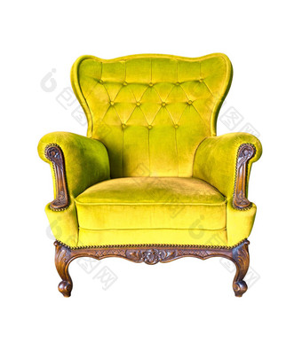 古董黄色的奢侈品扶手椅孤立的剪裁路径