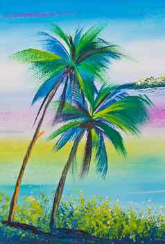 海报颜色画椰子树海