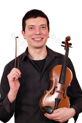 男人。小提琴摆姿势