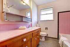 粉红色的浴室室内浴缸
