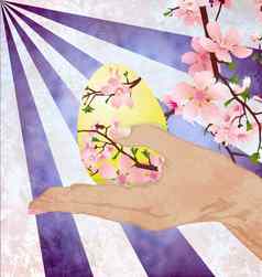 手复活节蛋装饰粉红色的树花难看的东西
