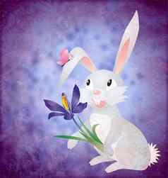 复活节兔子番红花属花难看的东西纸蓝色的背景