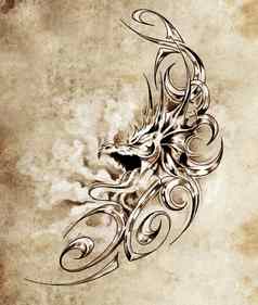 草图机智艺术装饰中世纪的龙