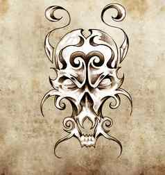 草图纹身艺术怪物面具装饰元素