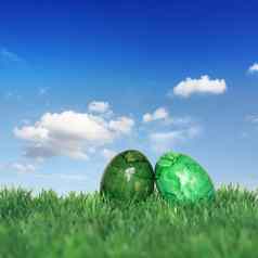 绿色复活节鸡蛋绿色草地