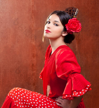 弗拉曼柯舞舞者西班牙女人吉普赛人红色的玫瑰