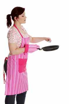 快乐女人粉红色的厨房围裙