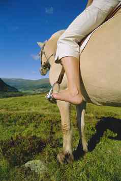 女人在户外骑马风景优美的位置