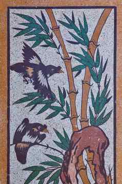竹子鸟绘画墙中国人寺庙