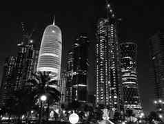 摩天大楼晚上多哈回合谈判卡塔尔