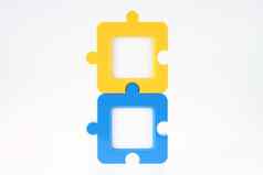 夫妇垂直jigsaw-shape照片框架黄色的蓝色的