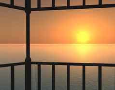 日落安静的海背景天空Rails阳台