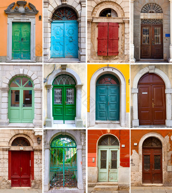 照片拼贴画色彩鲜艳的前面门房子