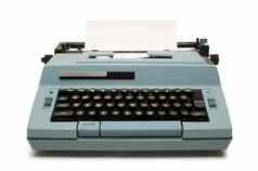 蓝色的电打字机白色