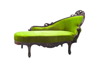 奢侈品绿色沙发孤立的剪裁路径