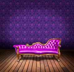 古董奢侈品扶手椅紫色的壁纸房间