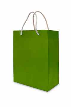绿色纸购物袋孤立的