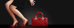 时尚女人红色的袋时尚照片