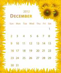一年日历12月向日葵框架设计