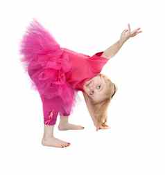 女孩粉红色的衣服跳舞工作室弓