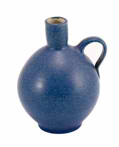 蓝色的陶瓷壶花瓶处理孤立的白色