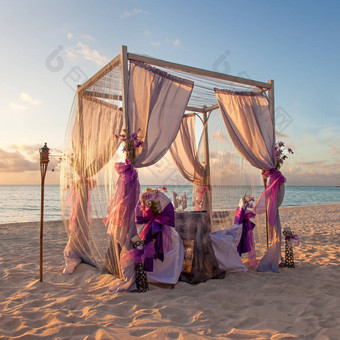 浪漫的婚礼表格桑迪热带加勒比海滩太阳
