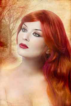 护肤品脸美丽的年轻的女人红发