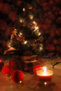圣诞节树灯蜡烛黑色的