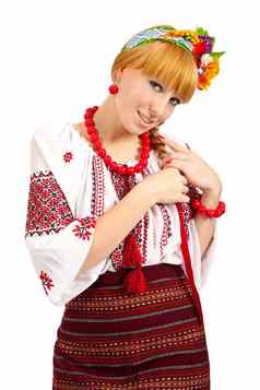 有吸引力的女人穿乌克兰国家衣服
