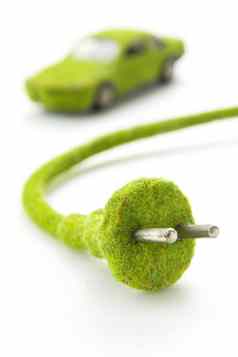 绿色电插头生态车图标