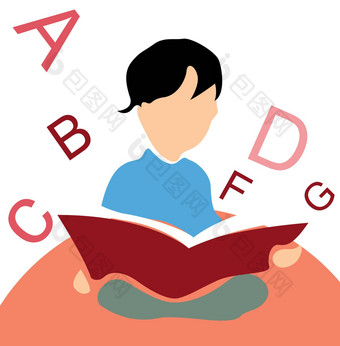 孩子阅读书白色背景字母
