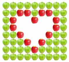 绿色湿苹果红色的苹果塑造心