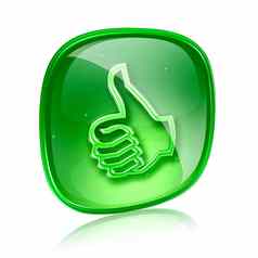 拇指图标绿色玻璃批准手手势孤立的