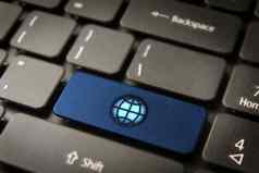 蓝色的互联网键盘关键世界图标全球业务回来
