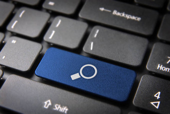 蓝色的搜索键盘关键互联网业务背景